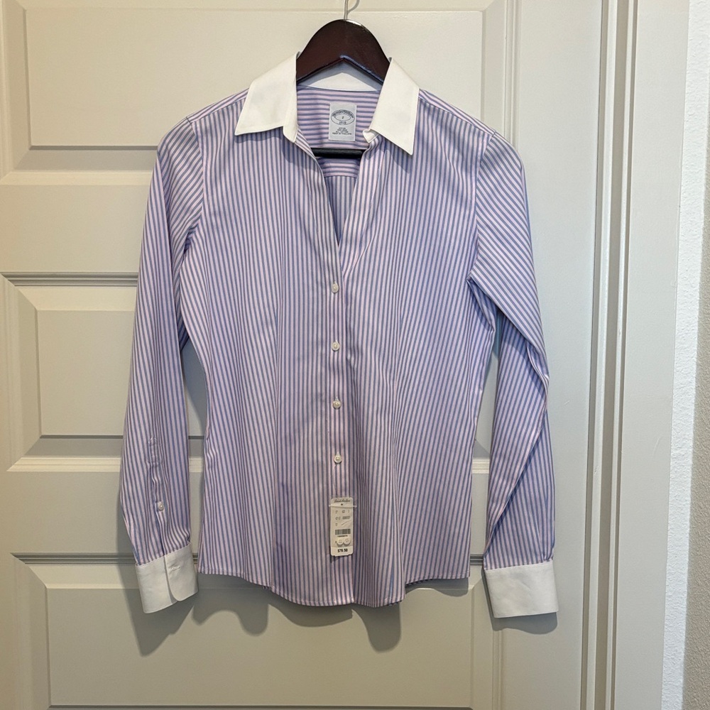 Brooks Brothers Lavender, Blue and White Striped Dress Shirt
